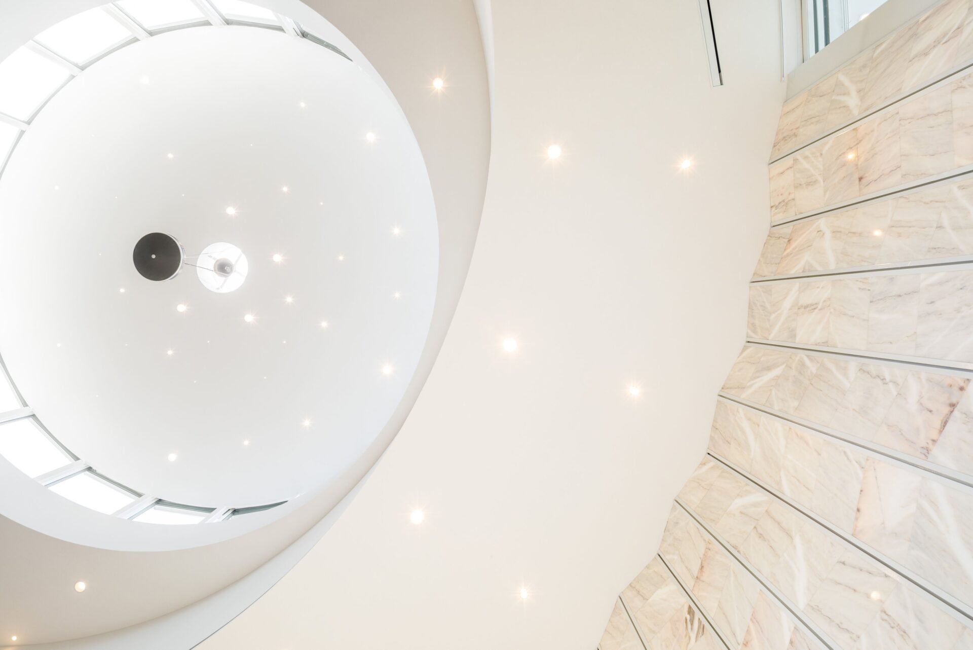 The ceiling was reconfigured and outfitted with a new lighting plan and excellent acoustics.