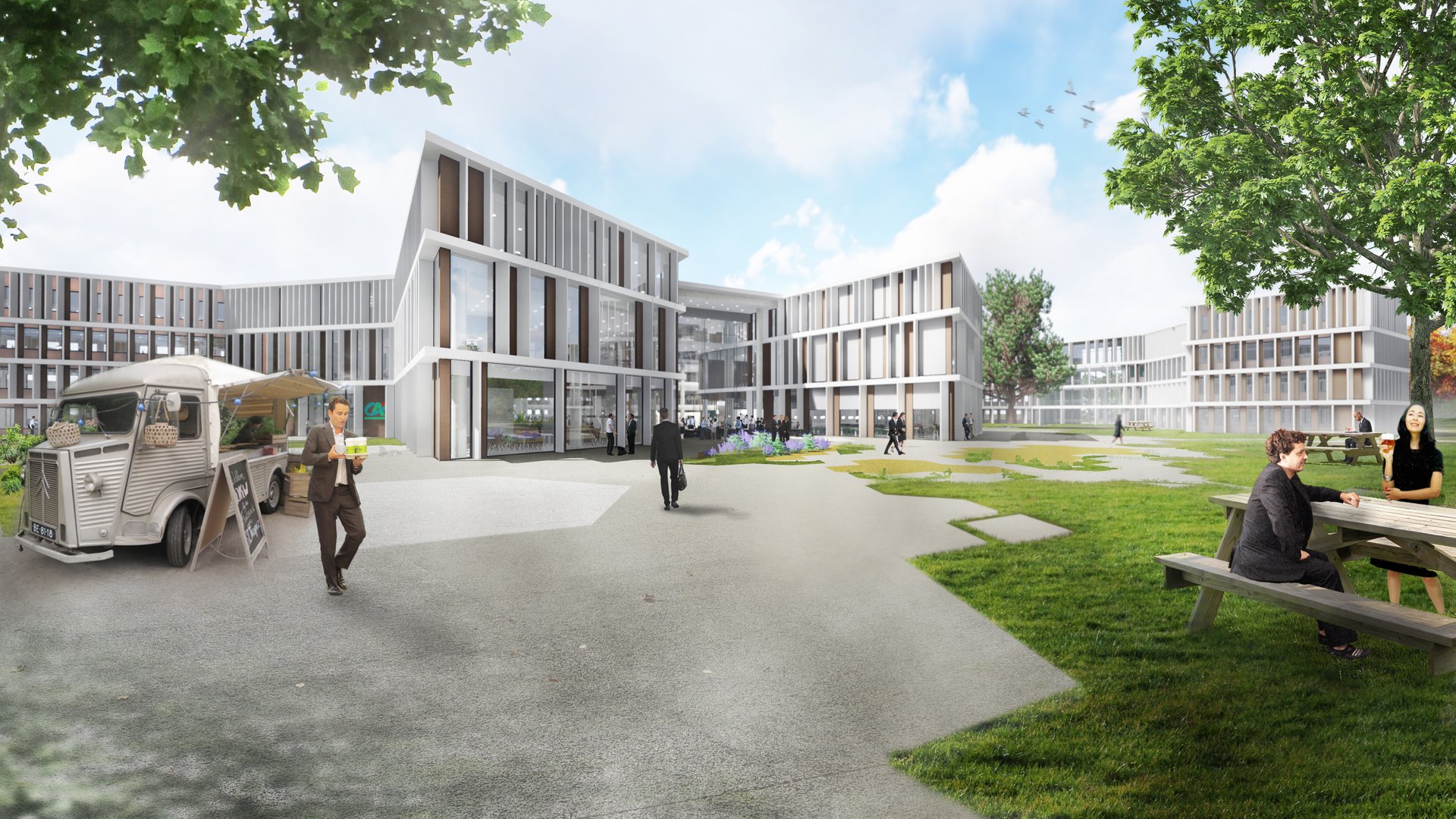 Exterior view of the Credit Agricole campus in Lyon