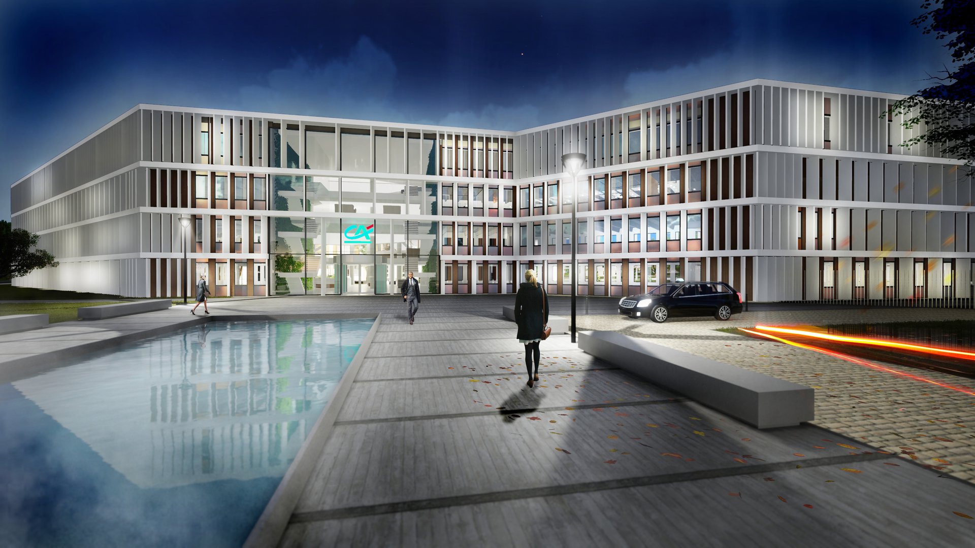 Exterior view of the Credit Agricole campus in Lyon