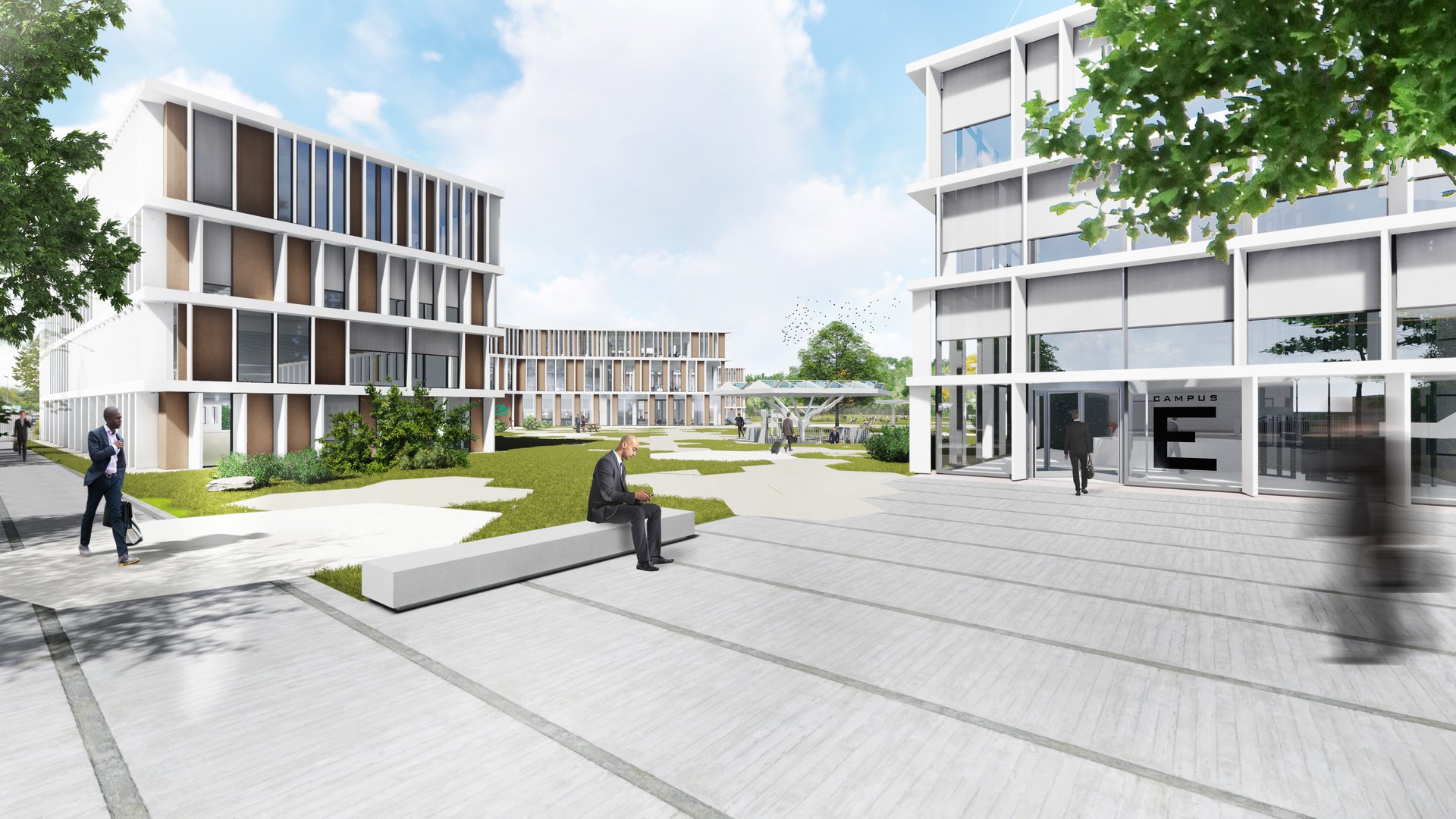 Exterior view of the Credit Agricole campus in Lyon