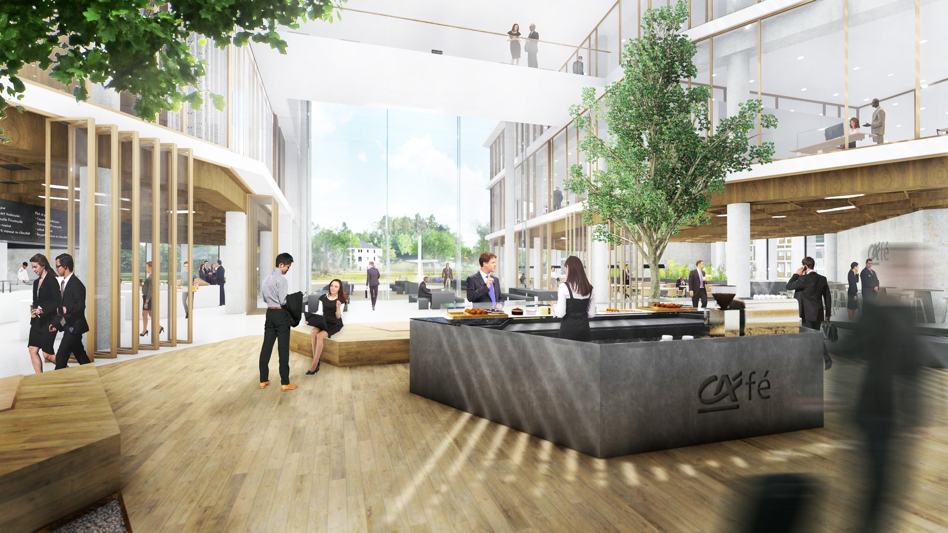 Interior view of the Credit Agricole campus in Lyon