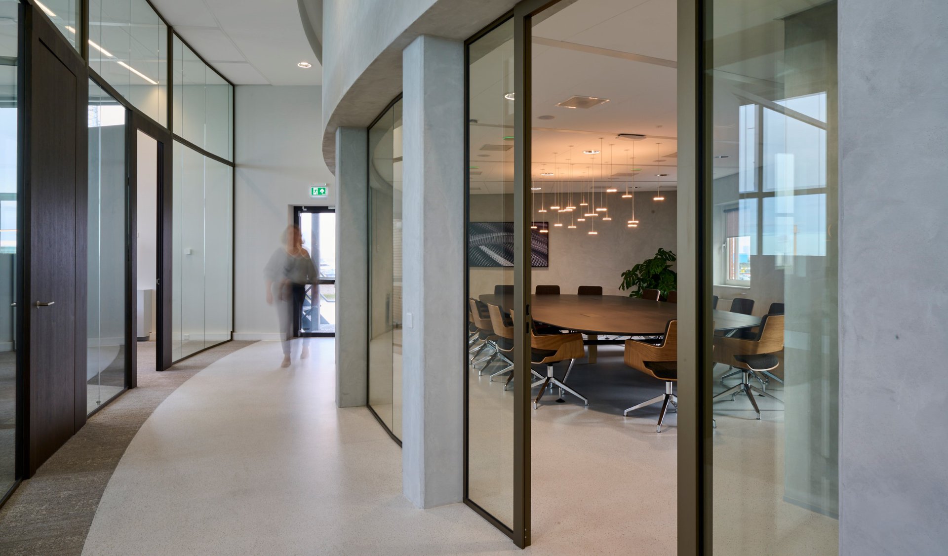 Interior with high ceilings and open spaces.