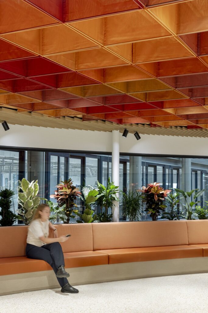 Collaborative workspace with patchwork flooring