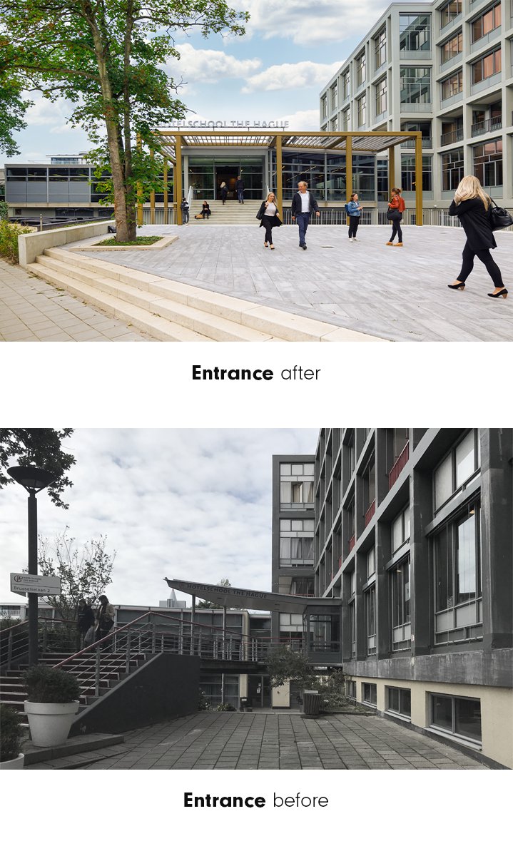 Entrance of Hotelschool The Hague after renovation.