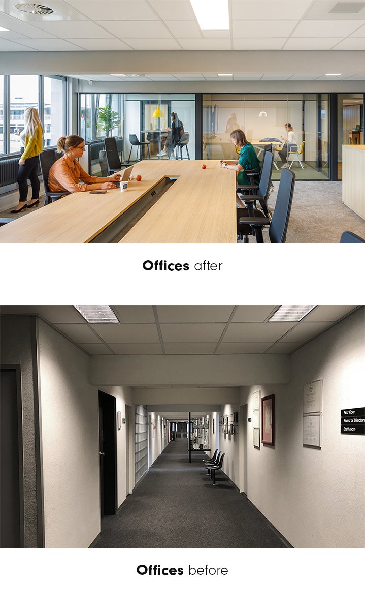 Office spaces at Hotelschool The Hague after renovation.