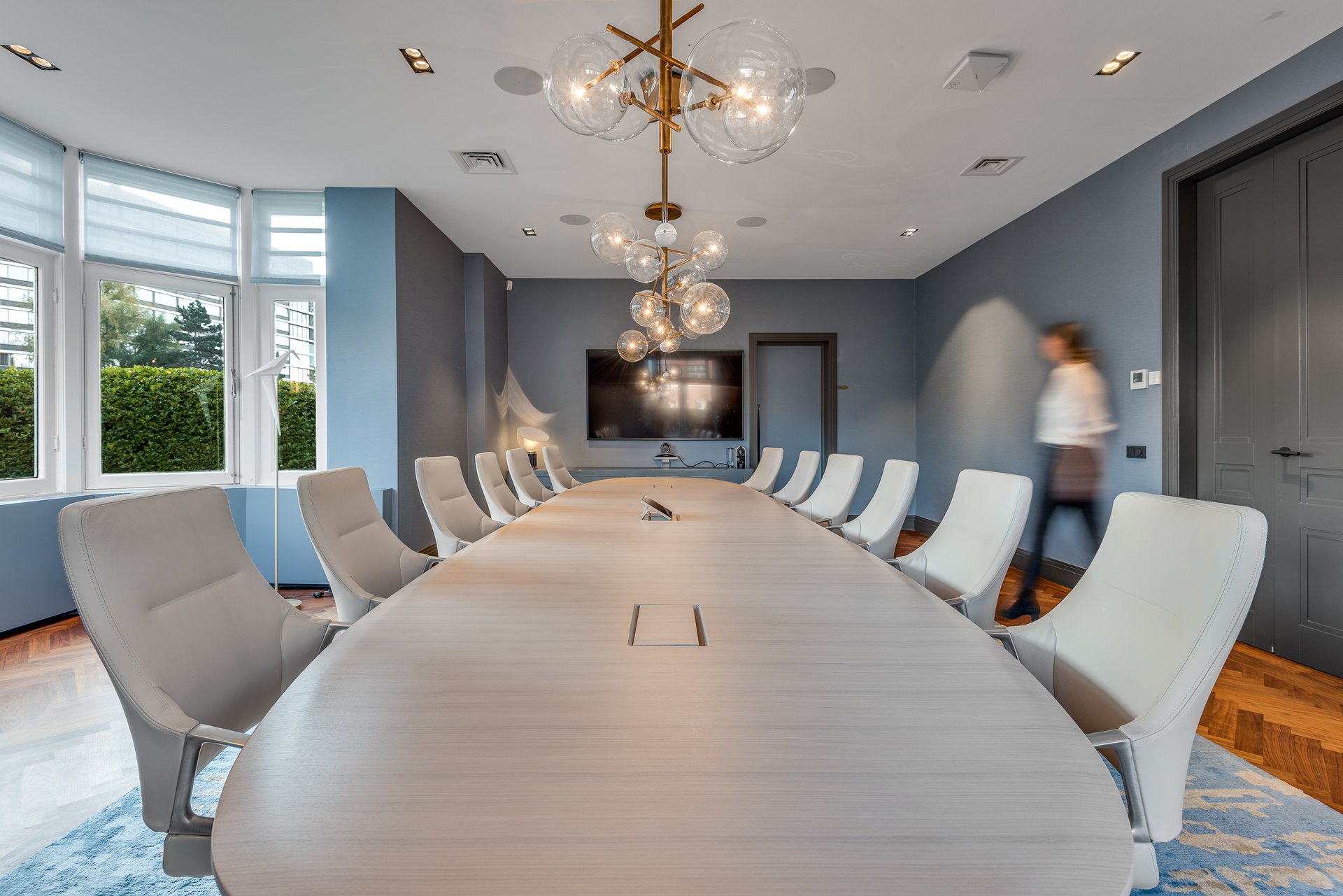 Office villa with open door to garden