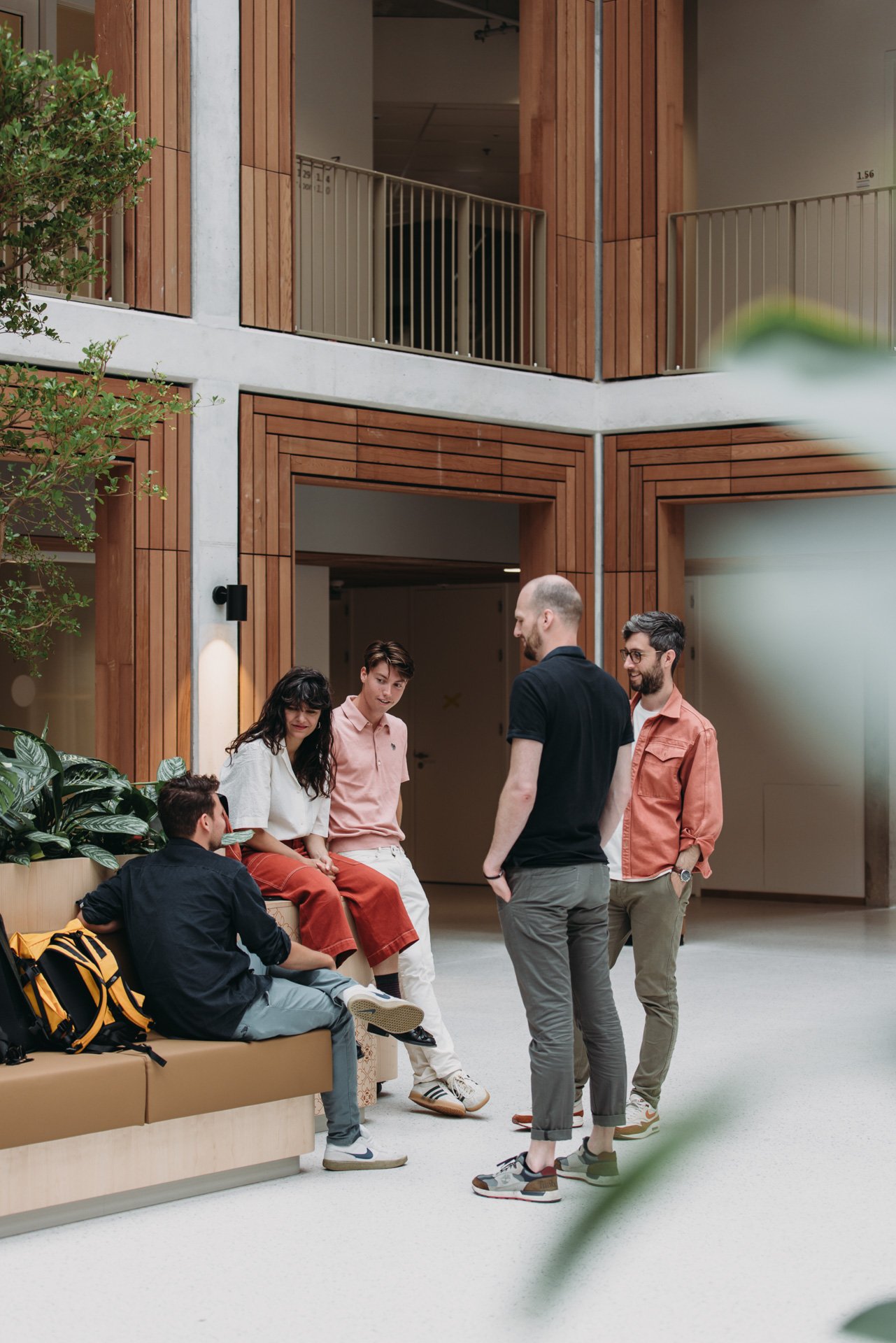 Interior view of the Herta Mohr Building with mushroom-shaped concrete columns