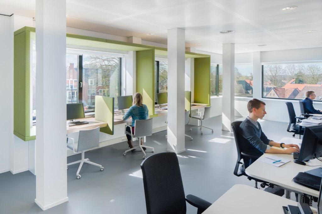 Interior design with colorful and comfortable workspaces