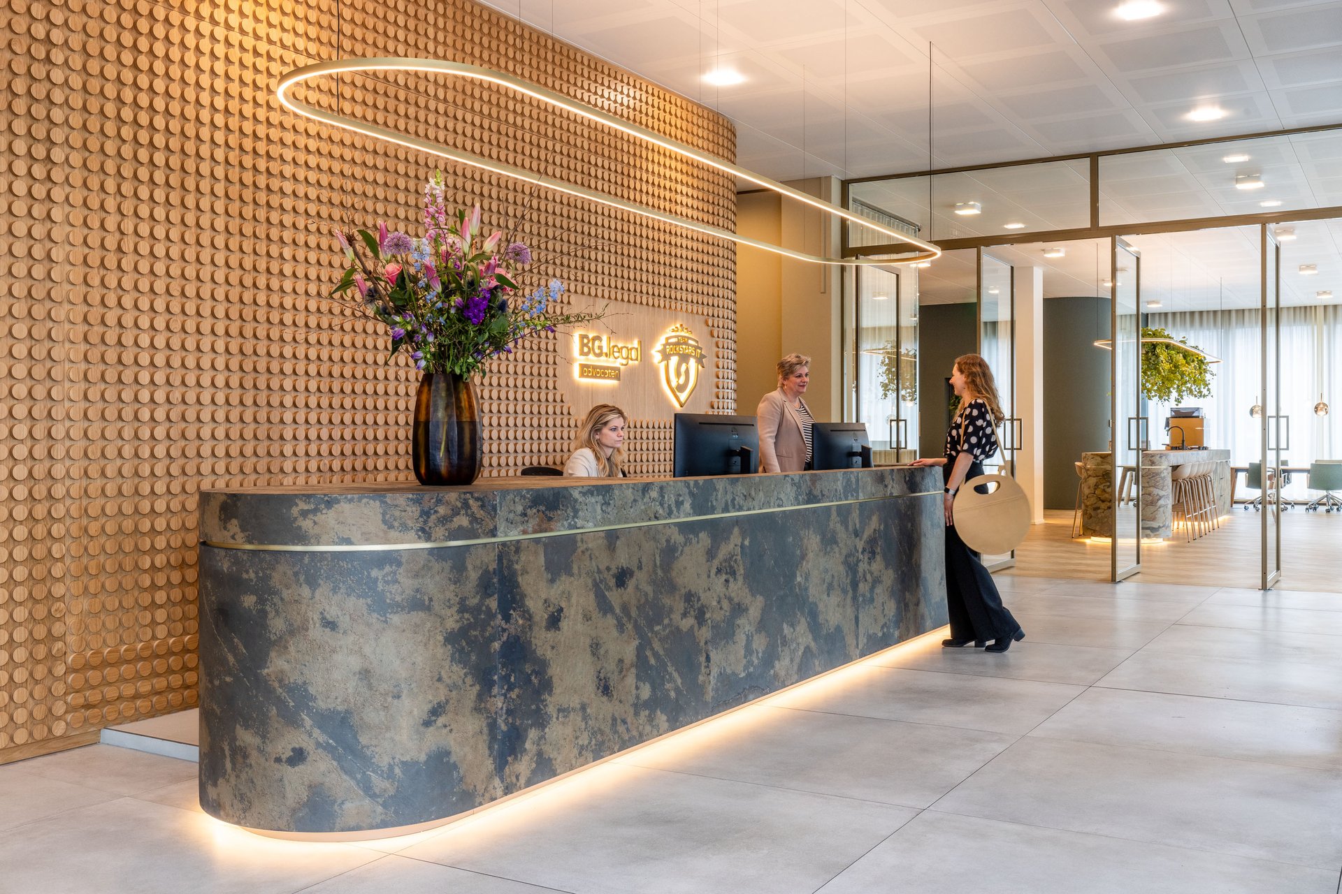 Modern office design with group workspaces