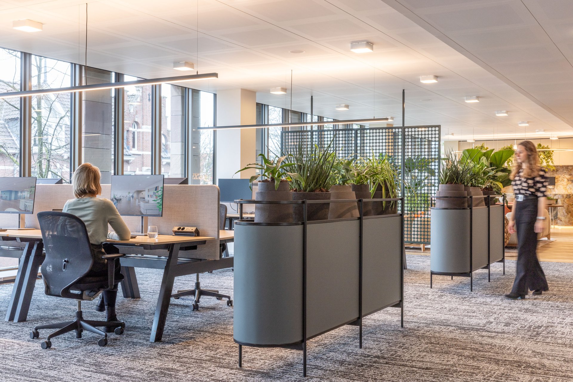 Modern office with custom furniture and textures