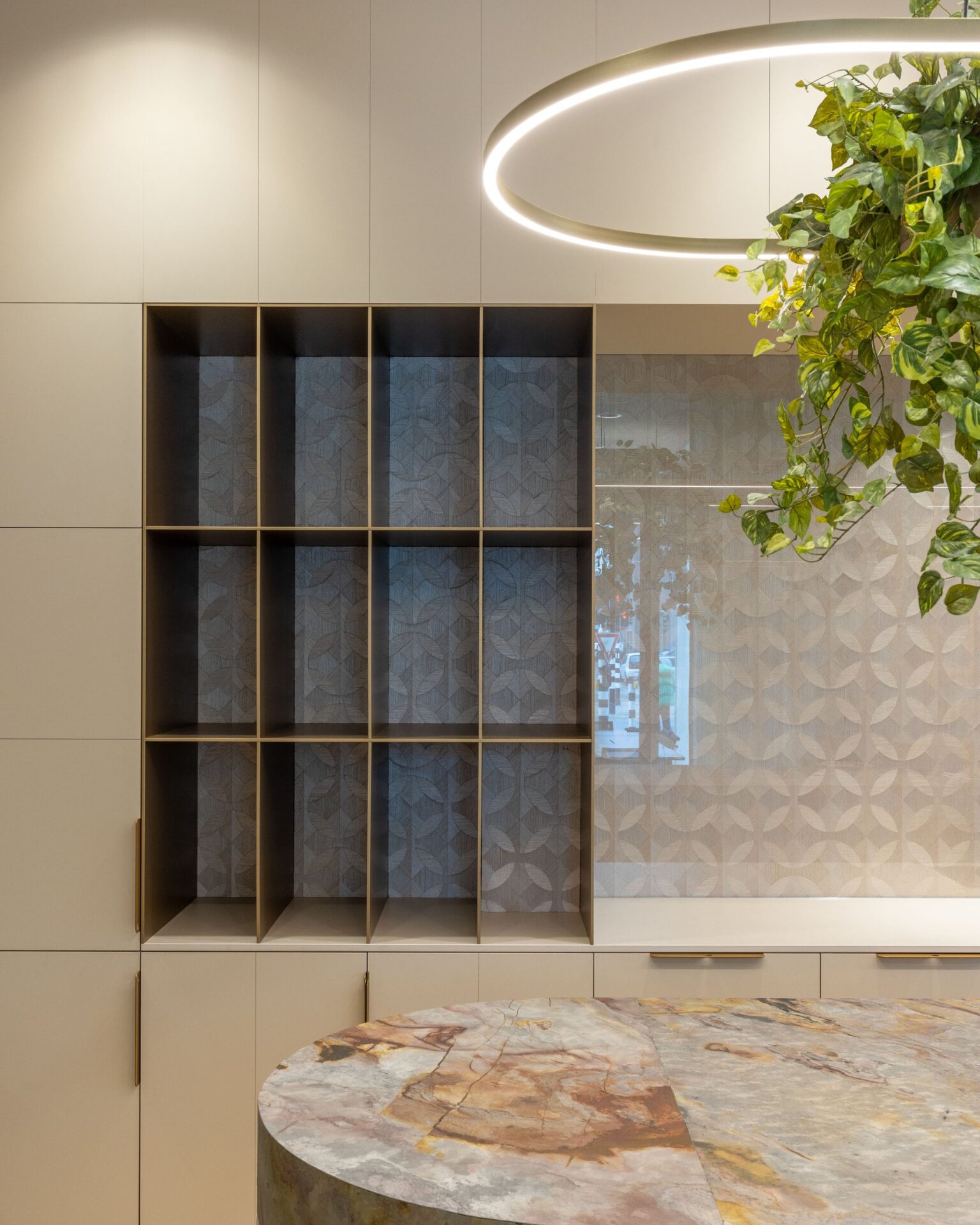 Portrait view of office with natural materials