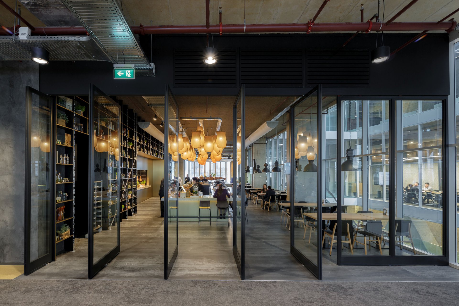 Close-up of the lighting design in the Nidera office