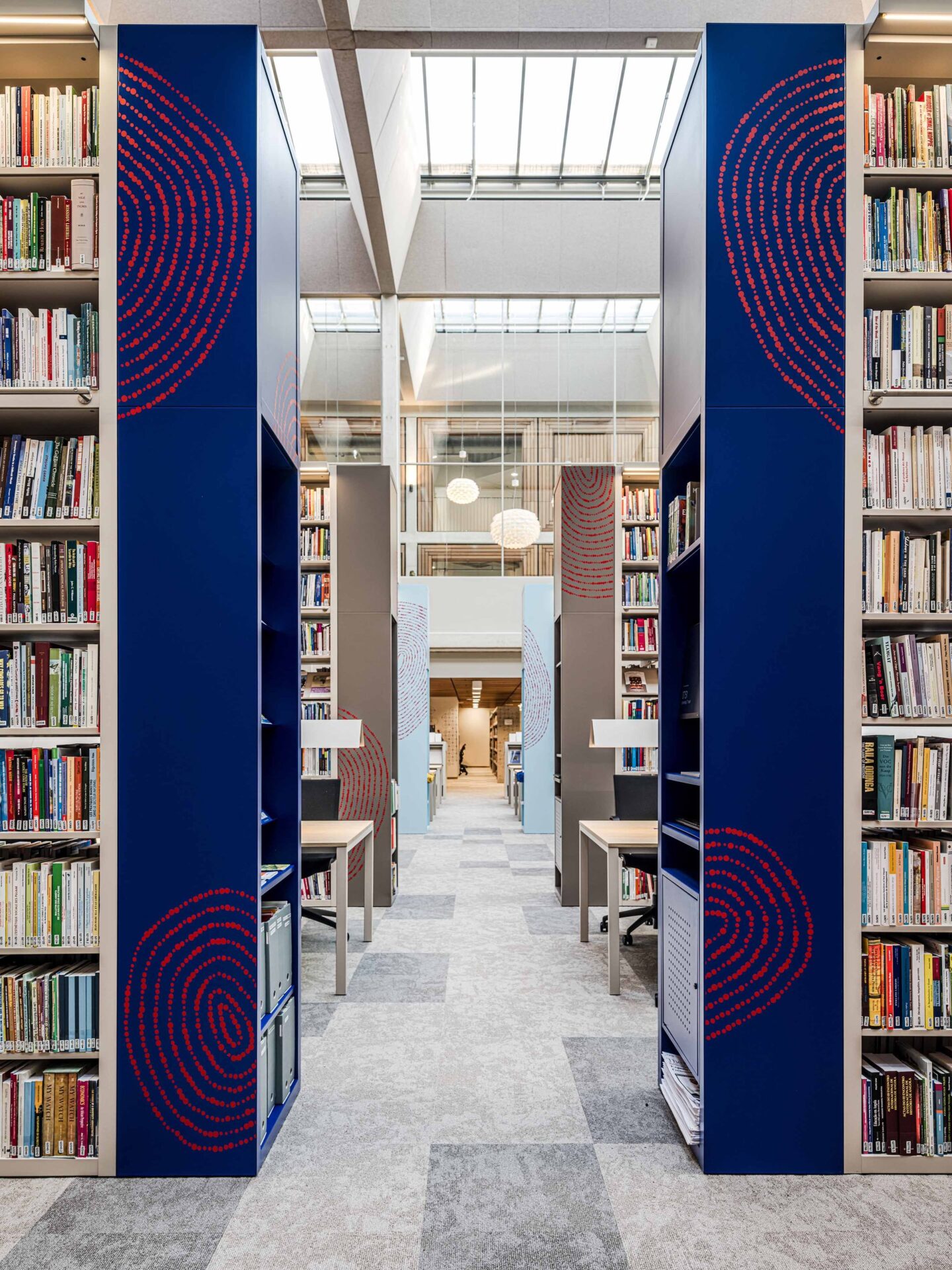 Colorful interior design elements in the Herta Mohr Building