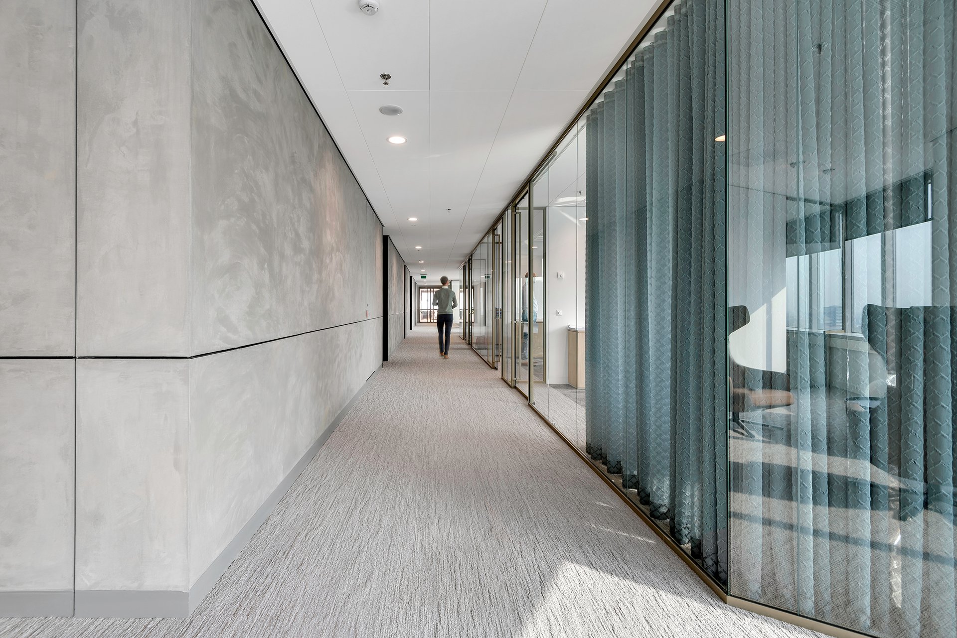 Office with sliding glass doors