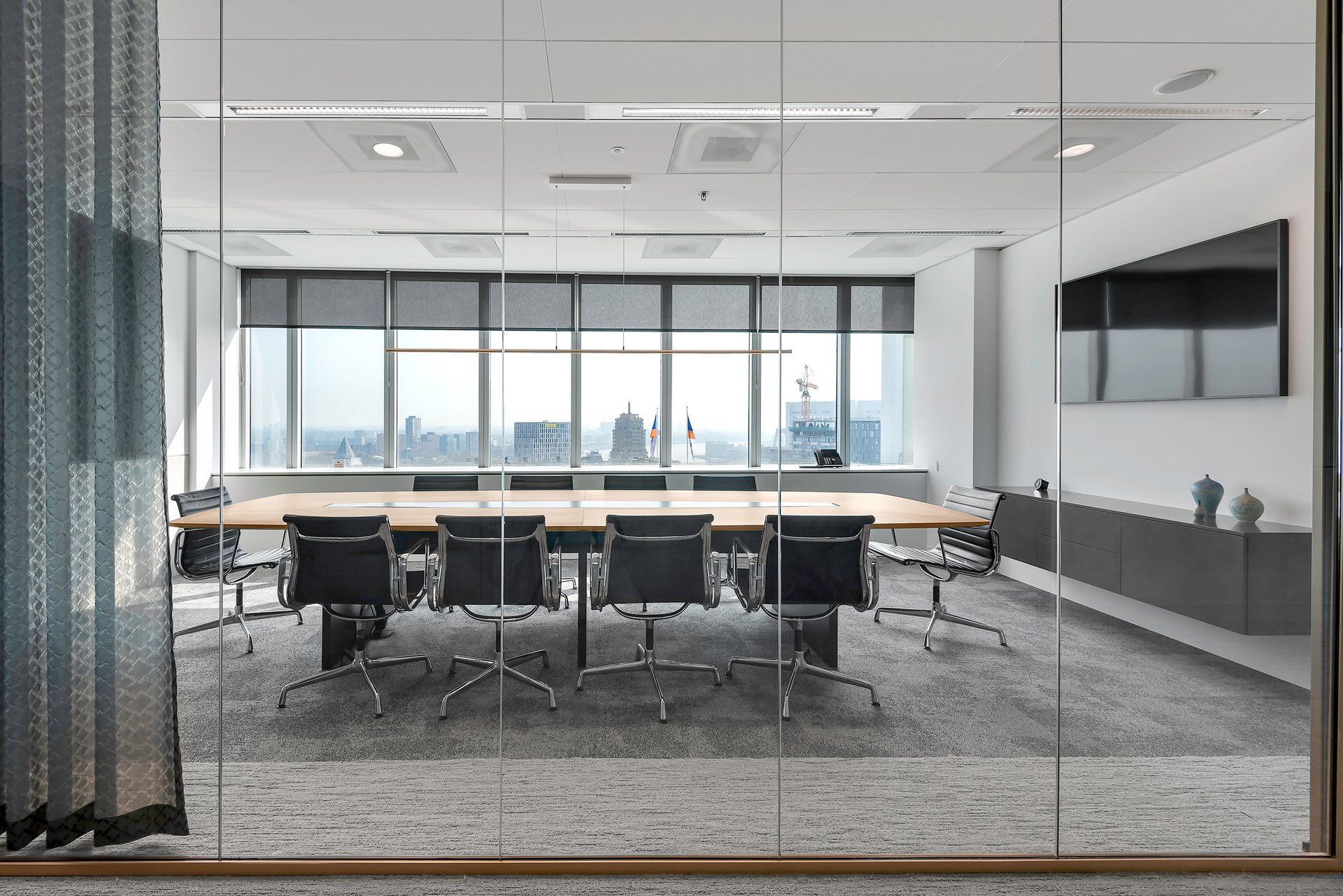 Office with contemporary lighting plan