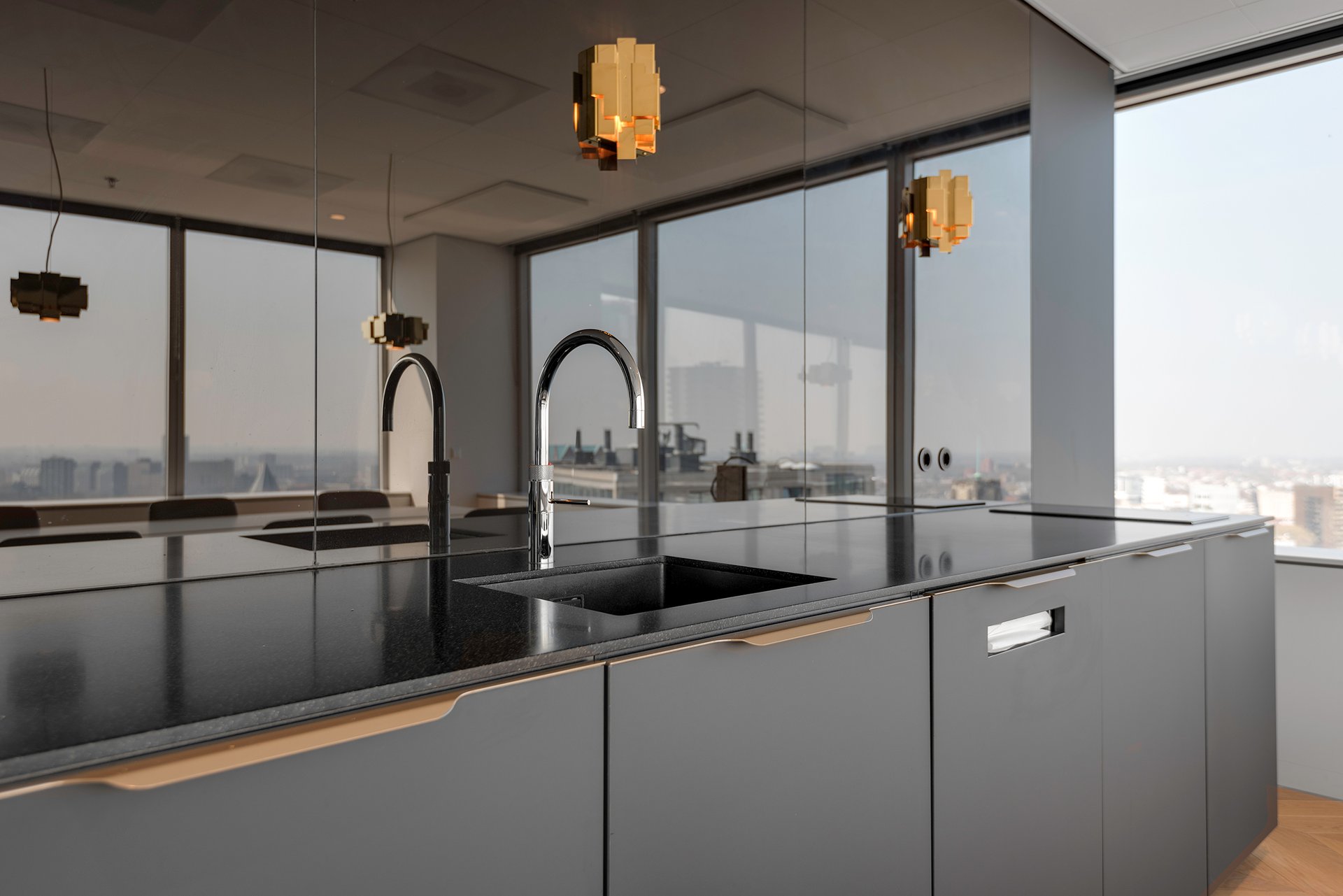 Office space with integrated bookshelves