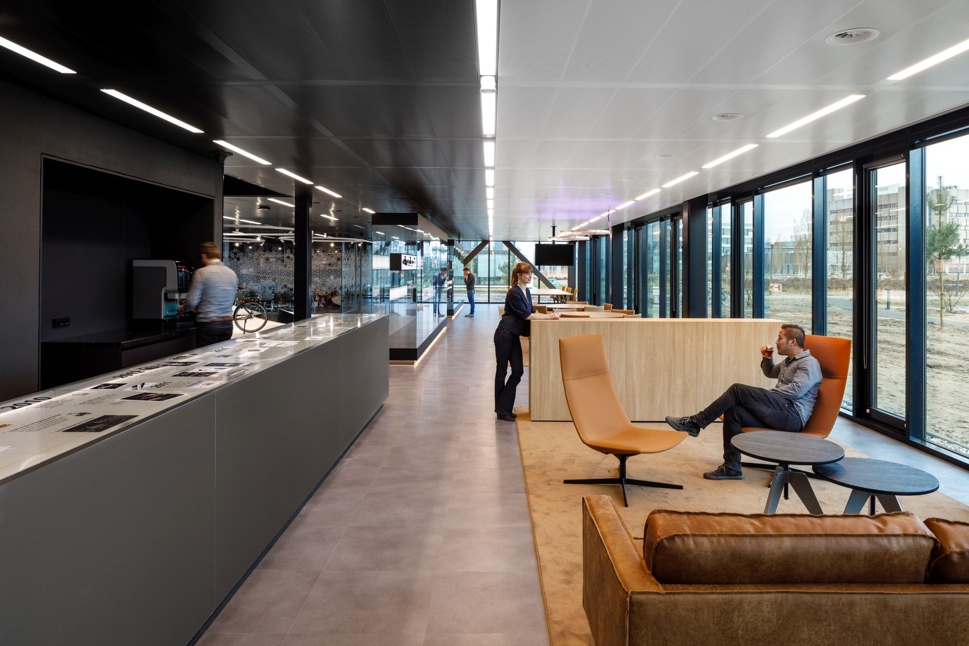 The European head office features a bold showroom and a crisp work environment