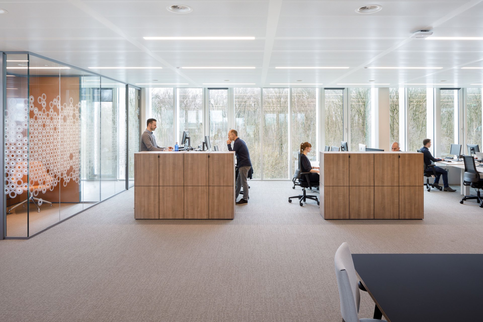 The European head office features a bold showroom and a crisp work environment