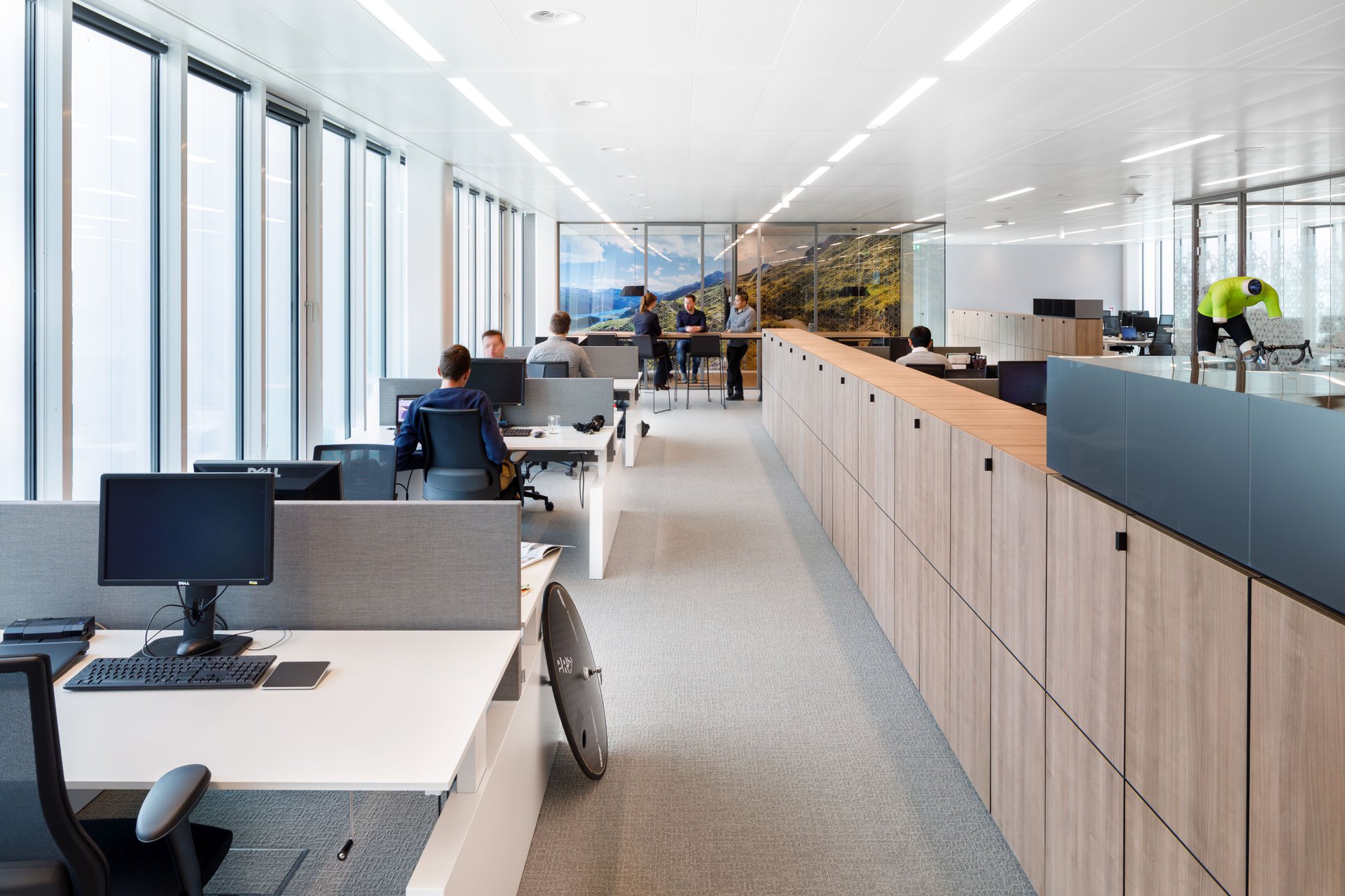 The European head office features a bold showroom and a crisp work environment