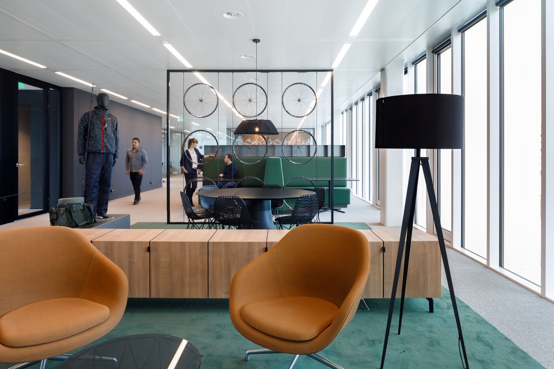 The European head office features a bold showroom and a crisp work environment