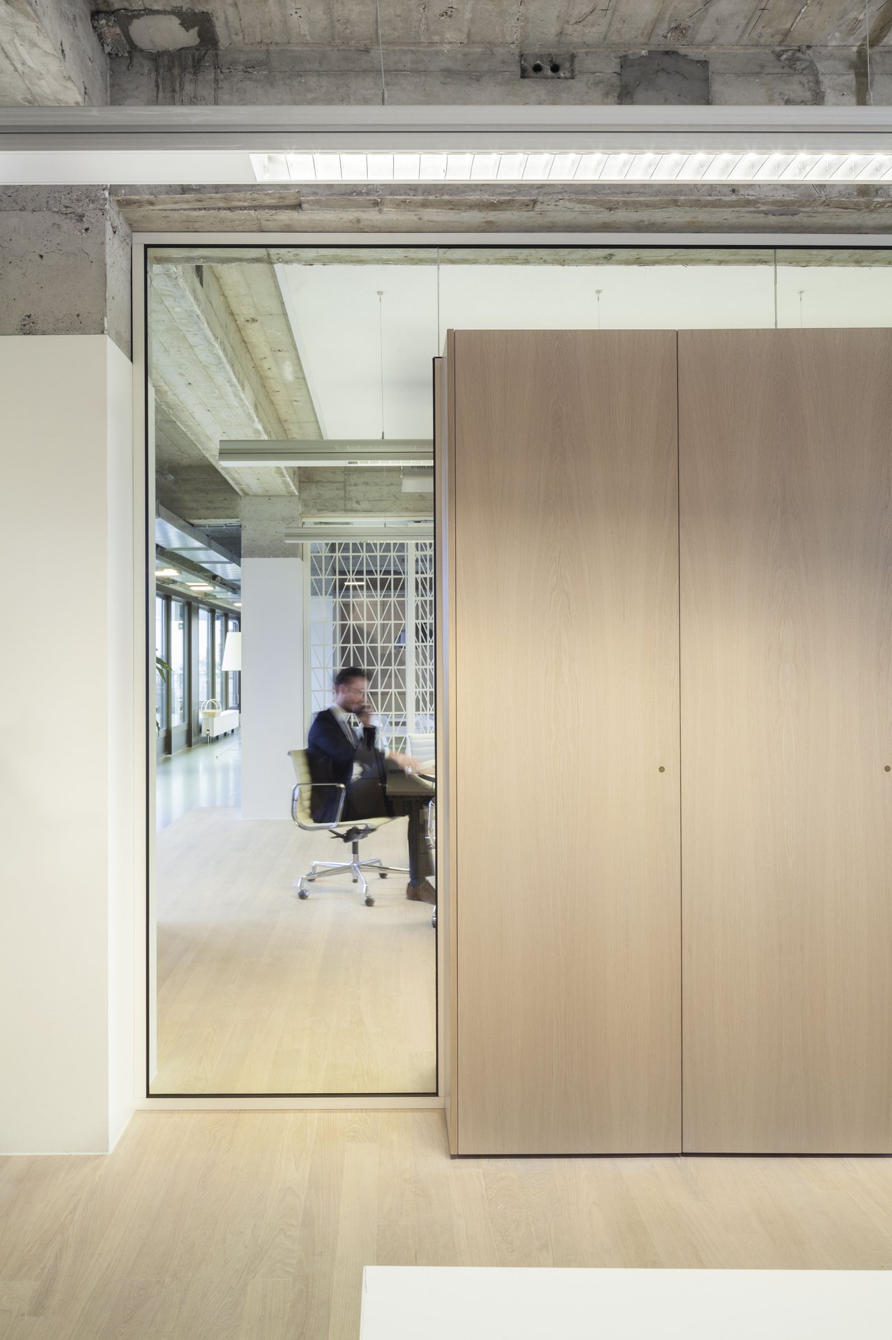 Interior view with a unique staircase and open spaces.