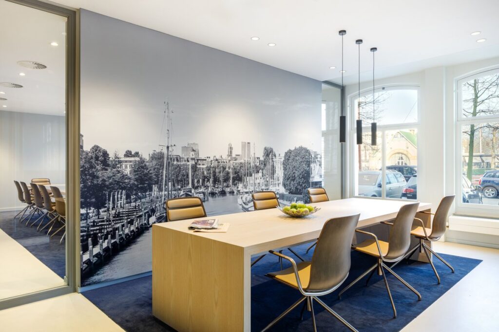 Office interior with transparent separations