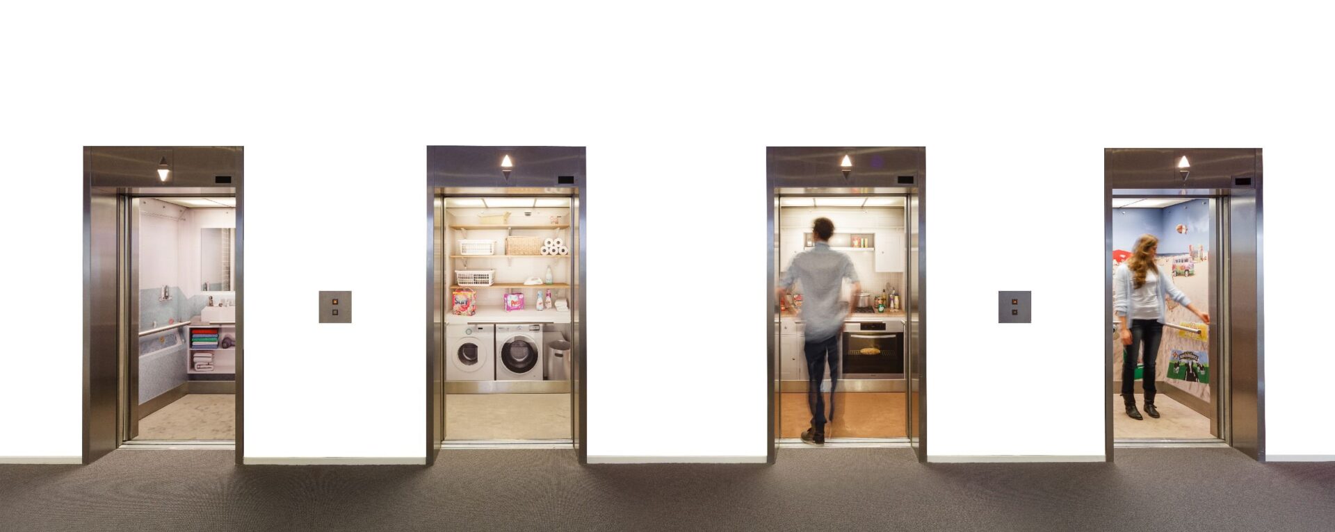 Elevator interiors showcasing Unilever products