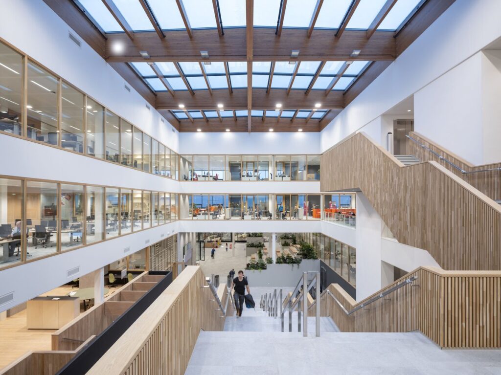 Atrium with skylight and staircase