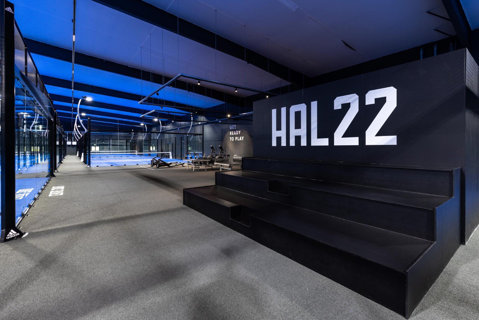 Playful interior design by Fokkema&Partners Architecten for HAL22. A place in Utrecht for sports, hospitality, and games.