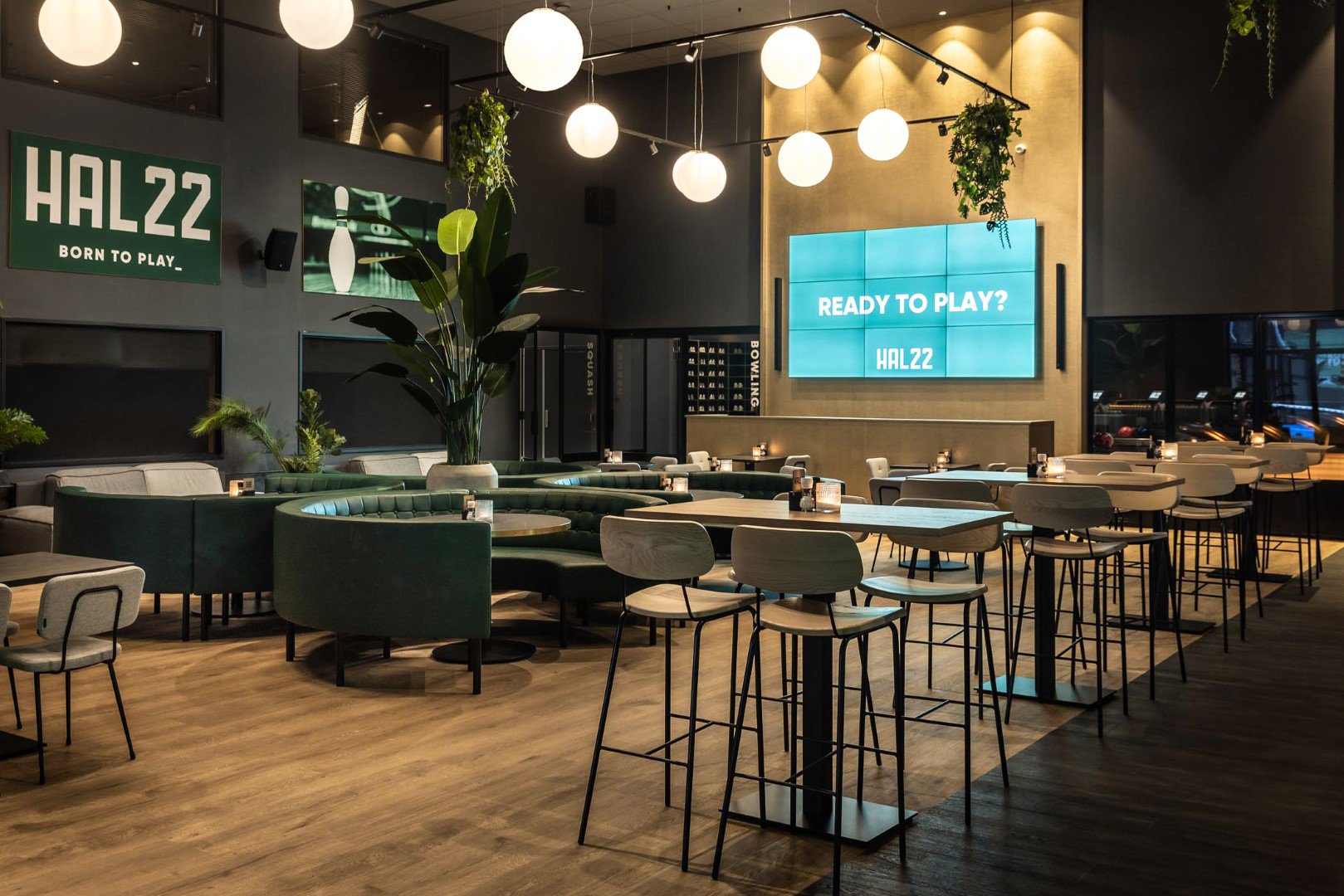 Playful interior design by Fokkema&Partners Architecten for HAL22. A place in Utrecht for sports, hospitality, and games.