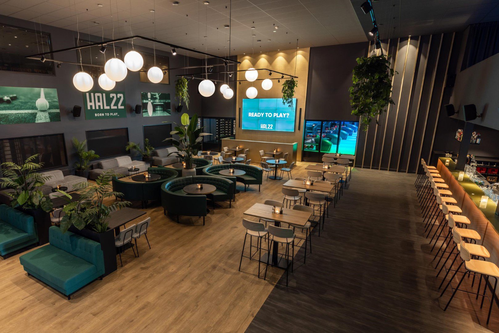 Playful interior design by Fokkema&Partners Architecten for HAL22. A place in Utrecht for sports, hospitality, and games.