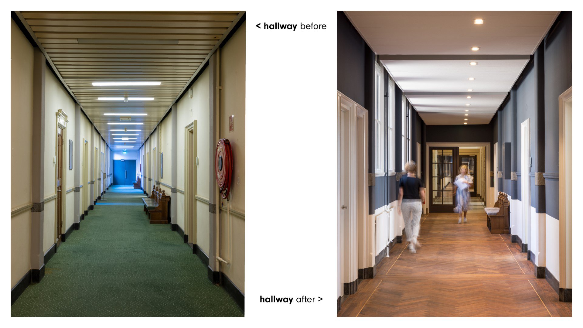 Hallway before and after renovation