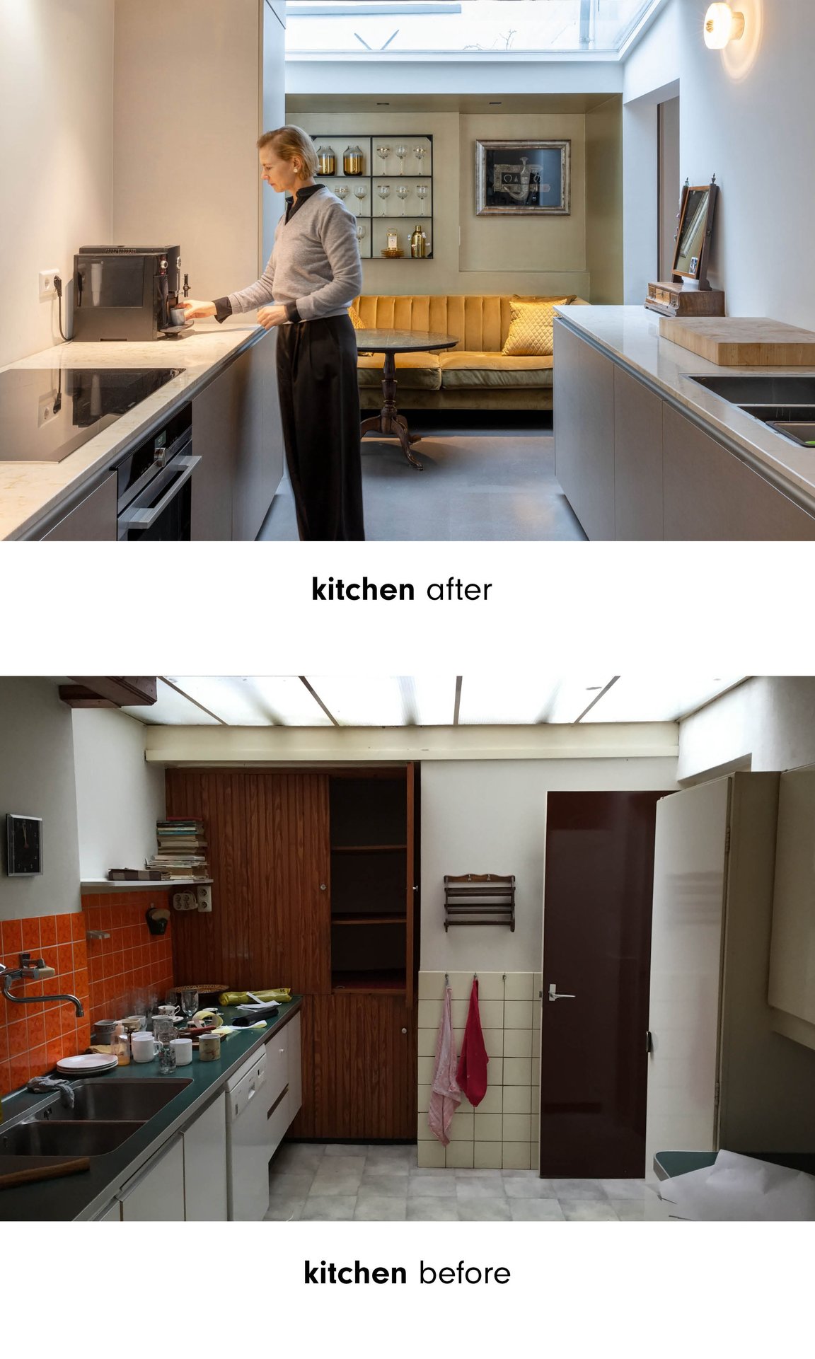 Before and after view of kitchen in 'Vila Tasa'