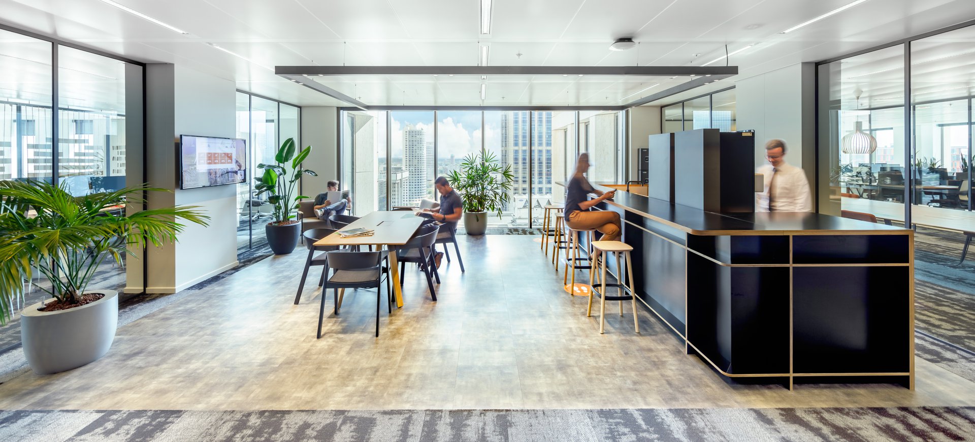 Interior view of Rabobank with wooden elements