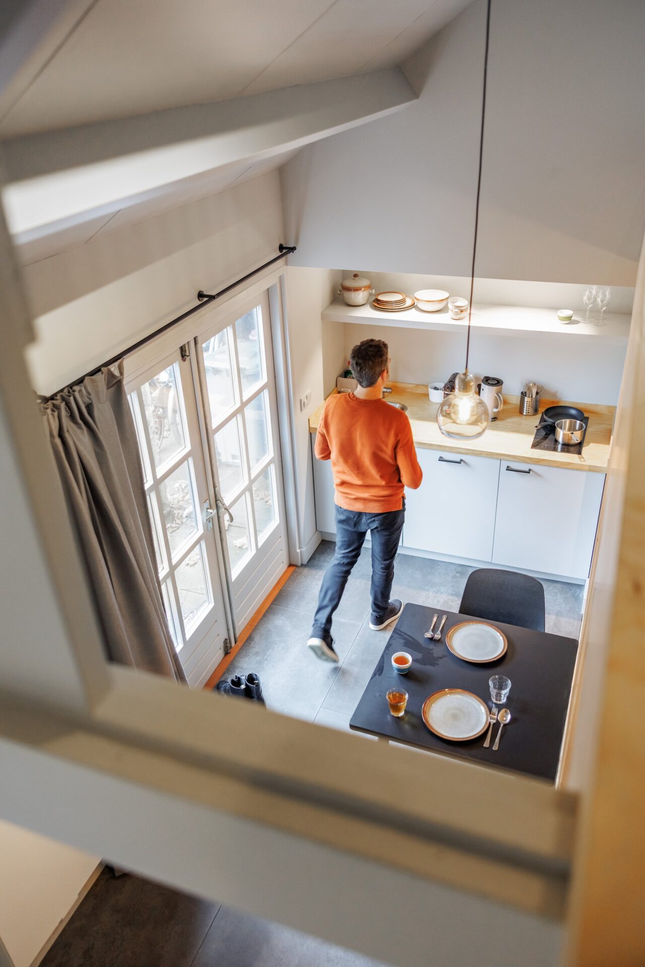 A not so tiny 'Tiny House' with pitched roof and exposed structure