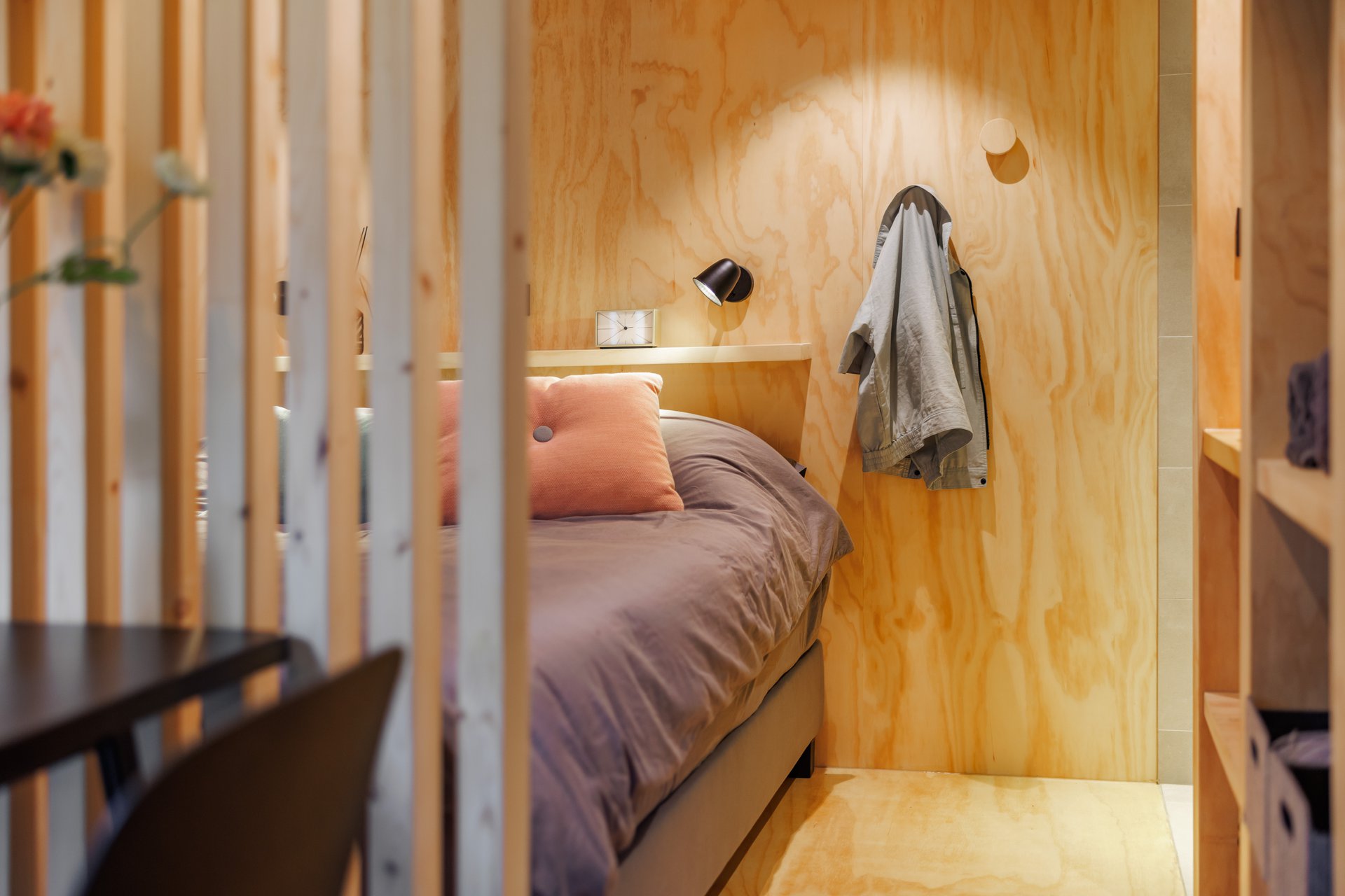 A not so tiny 'Tiny House' with pitched roof and exposed structure