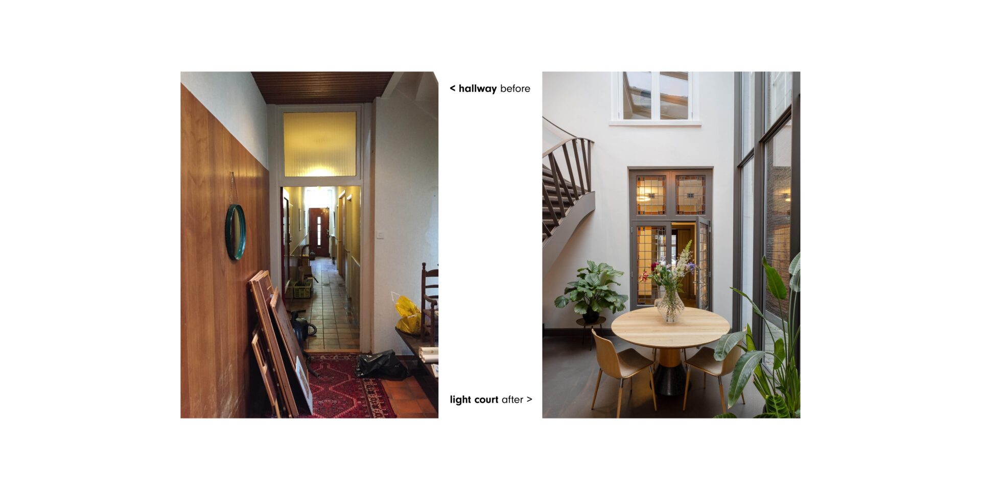 Before and after view of hallway in 'Vila Tasa'